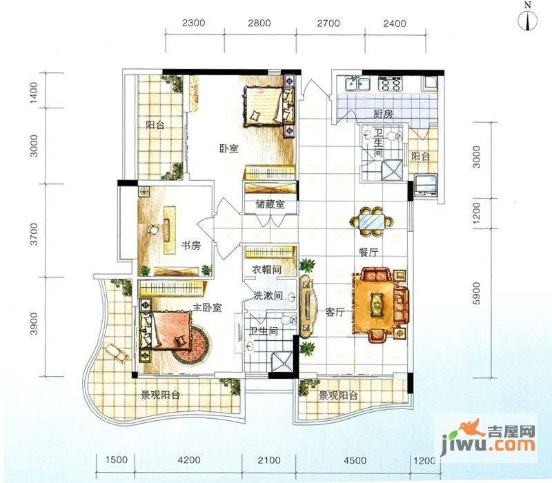 上东·龙城世家3室2厅2卫175.7㎡户型图