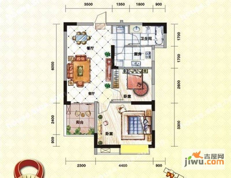 腾安·世纪城2室2厅1卫71.8㎡户型图