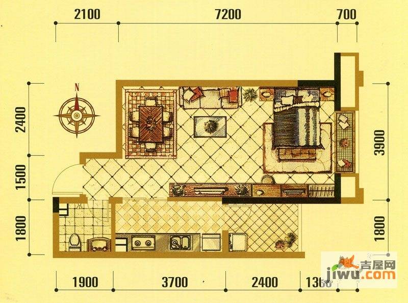 文源华都·紫京城1室1厅1卫53㎡户型图