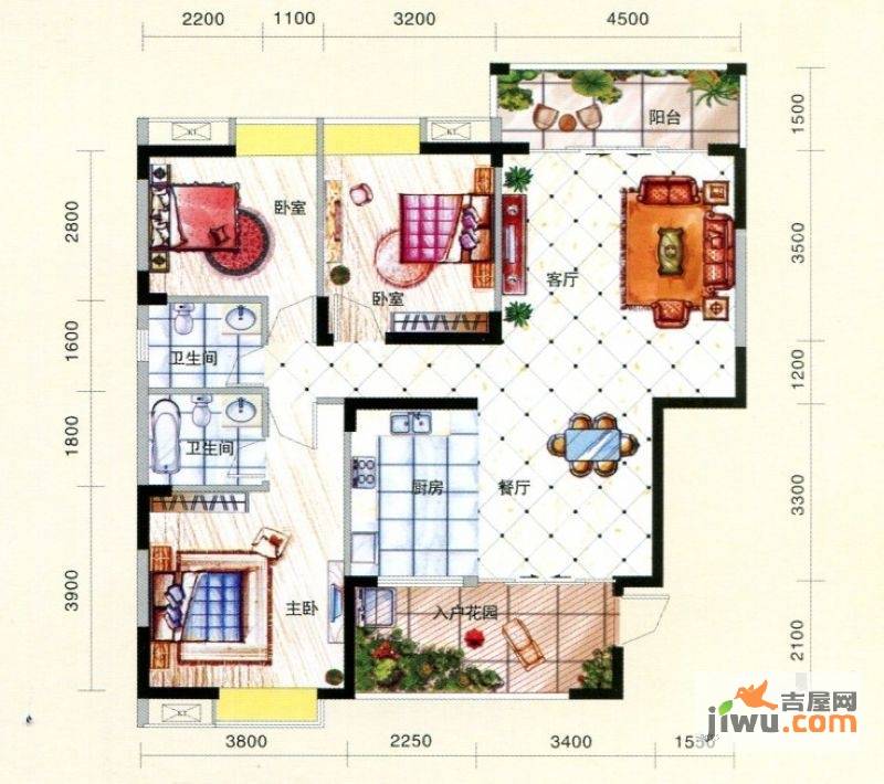 腾安·世纪城3室2厅2卫120㎡户型图