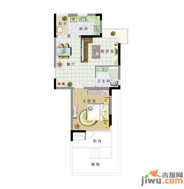 中港城1室2厅1卫64㎡户型图