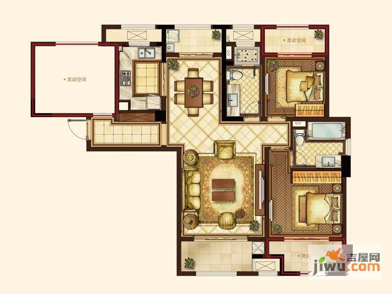 南通星光耀广场2室2厅2卫120㎡户型图