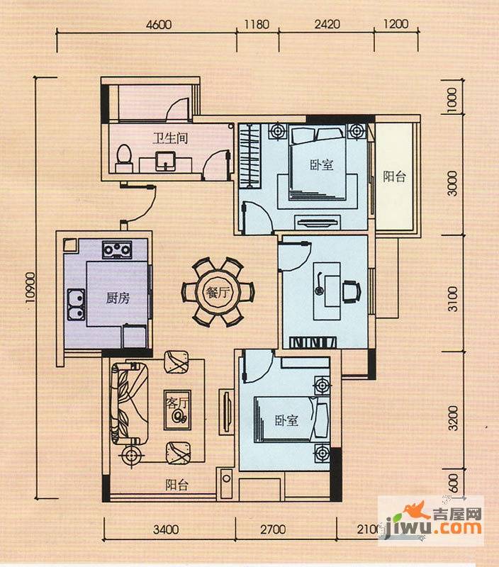 金奥园2室2厅1卫85㎡户型图