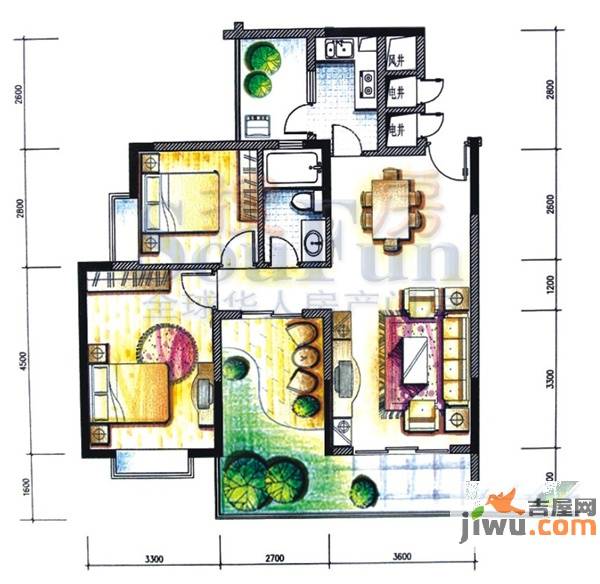 岭南世家一期2室1厅1卫85.4㎡户型图