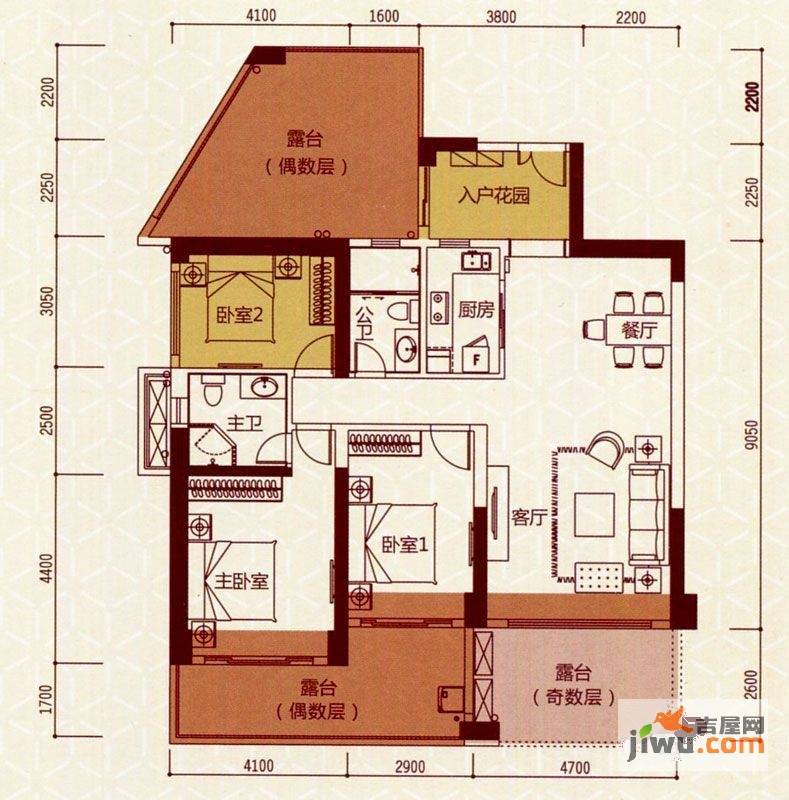 御景国际3室2厅2卫127.8㎡户型图