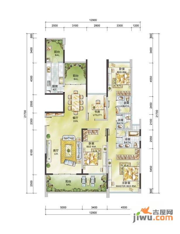 格力广场3期将军4室2厅3卫201.7㎡户型图