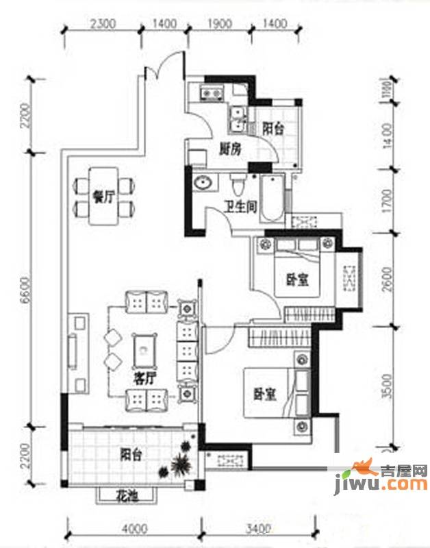 龙光海悦城邦2室2厅1卫81.4㎡户型图