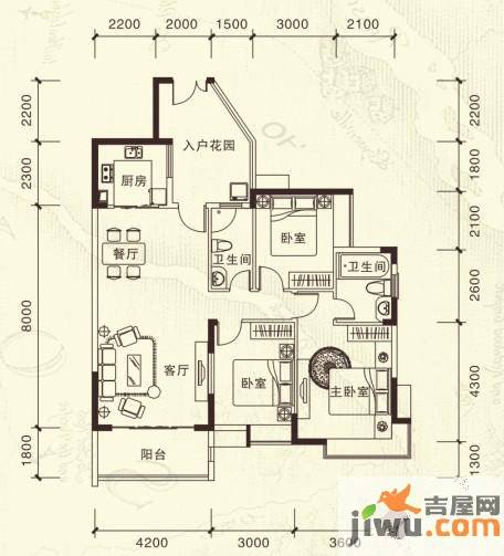 里维埃拉3室2厅2卫122.5㎡户型图