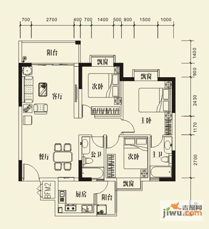 西江月雅园4室2厅2卫94.5㎡户型图