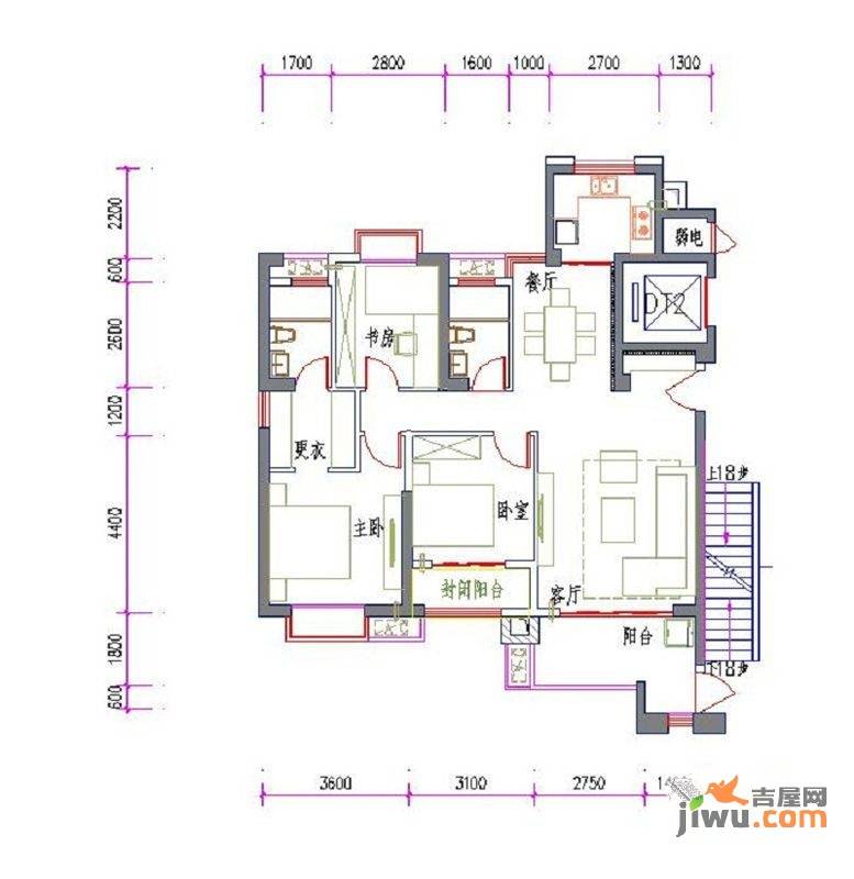 中铁海曦3室2厅2卫128.8㎡户型图