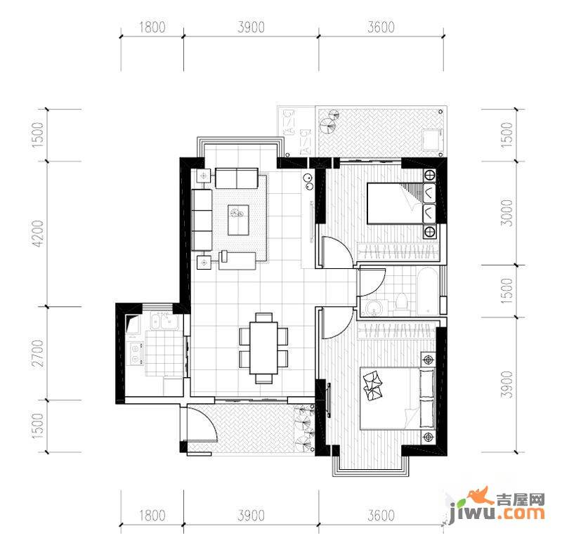 聚镇2室2厅1卫85.8㎡户型图