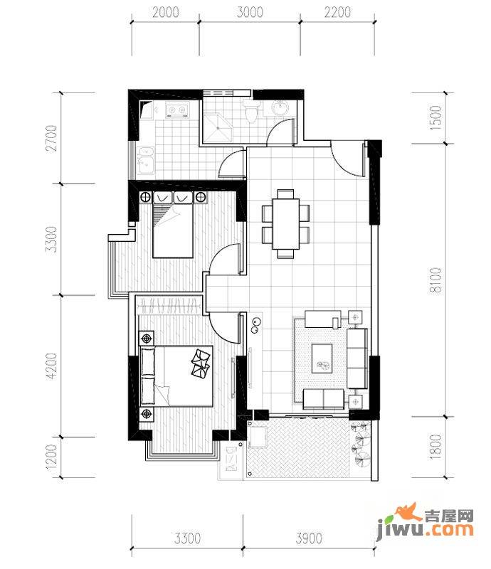 聚镇2室2厅1卫90.3㎡户型图