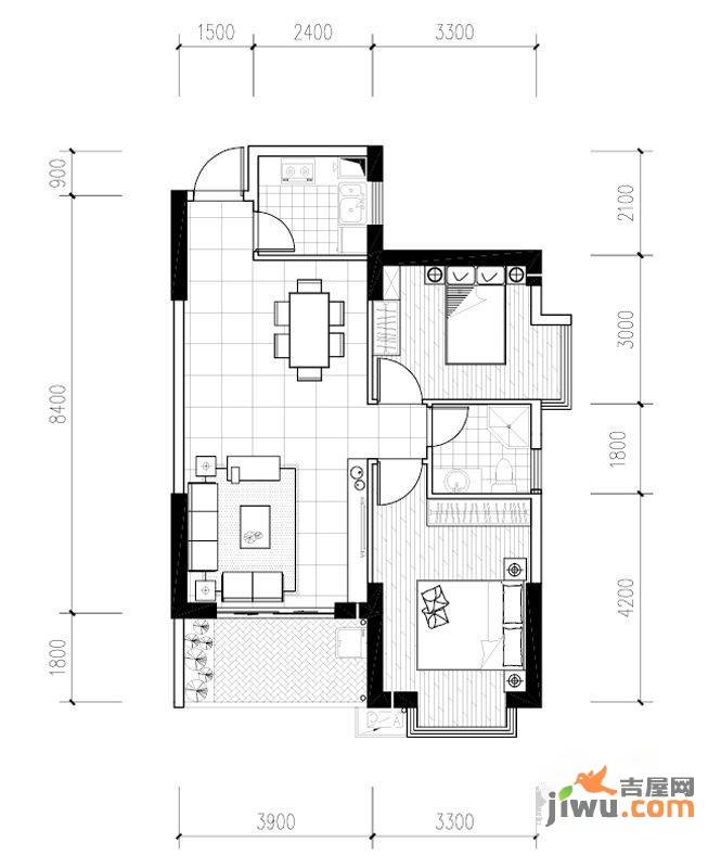 聚镇2室2厅1卫87㎡户型图