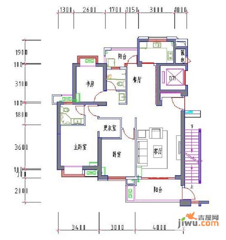 中铁海曦3室2厅2卫125.8㎡户型图