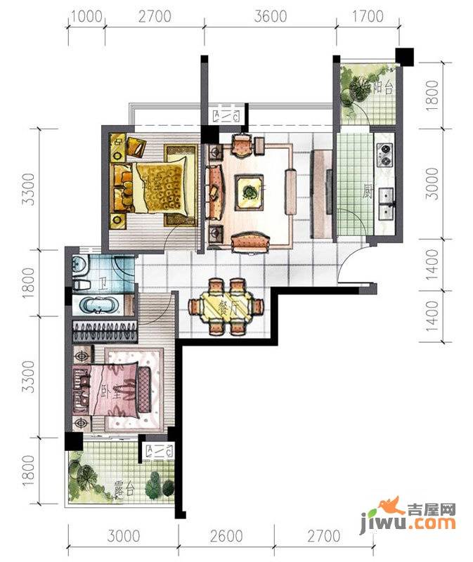 亿力悦海2室2厅1卫68.5㎡户型图