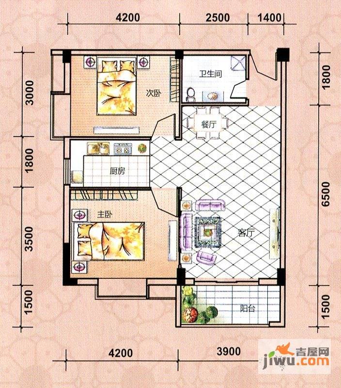 幸福海岸二期2室2厅1卫85.9㎡户型图