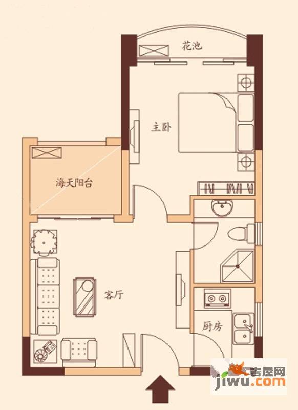 迪亚小城1室1厅1卫53㎡户型图