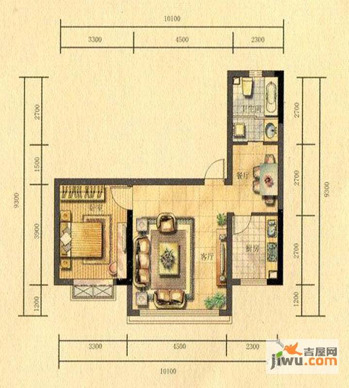 顺天泰大厦1室2厅1卫68㎡户型图