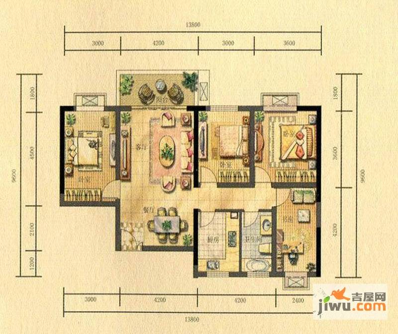 顺天泰大厦4室2厅1卫121㎡户型图