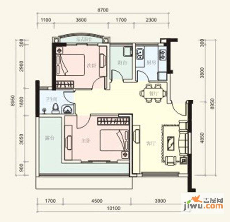 国盛·御泉湾2室2厅1卫86.5㎡户型图