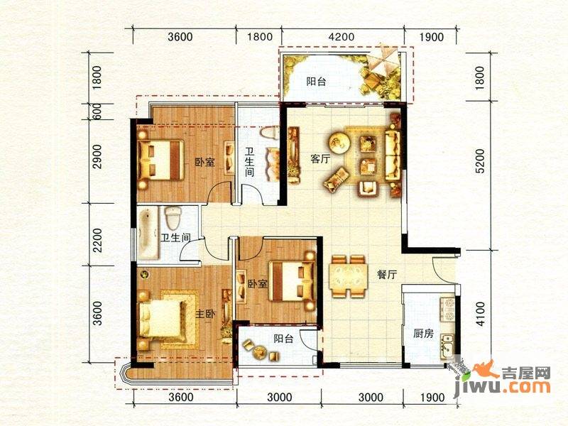 北海名座四期3室2厅2卫117.3㎡户型图