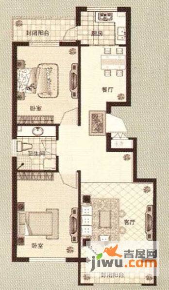 公园首府2室2厅1卫96㎡户型图