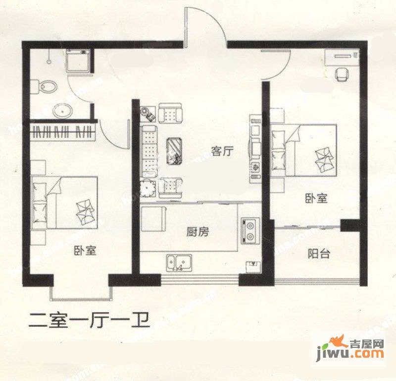 新世纪花园B区2室1厅1卫72.8㎡户型图