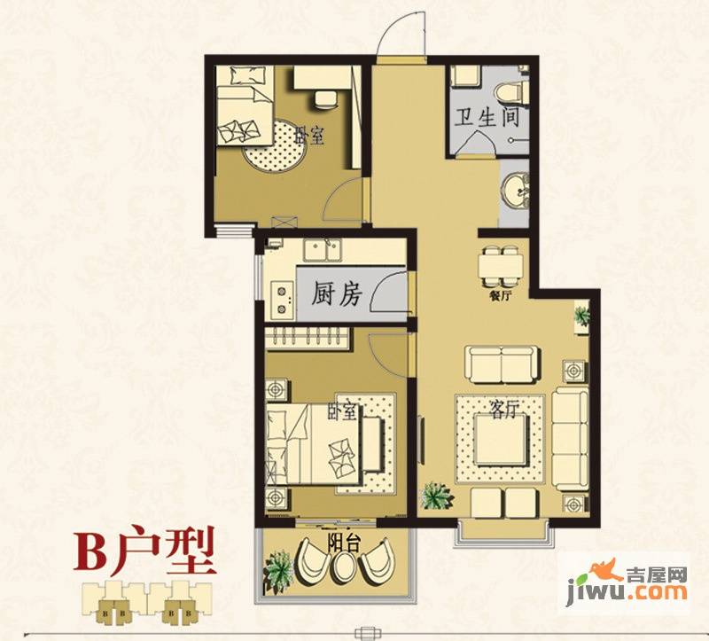 泽龙阳光国际2室2厅1卫81.6㎡户型图