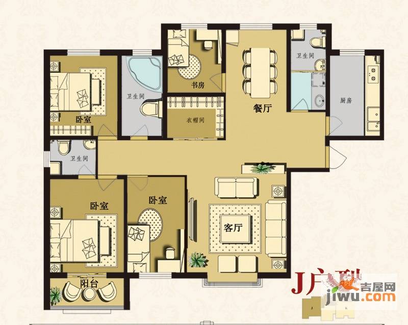 泽龙阳光国际4室2厅3卫194.1㎡户型图