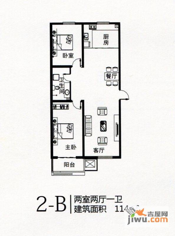 翠景小镇2室2厅1卫114㎡户型图