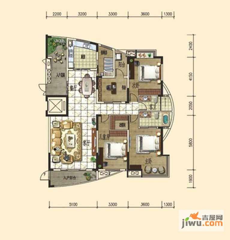 冠都幸福彼岸5室2厅2卫187.1㎡户型图