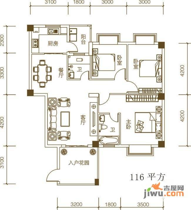 紫荆府3室2厅2卫116㎡户型图