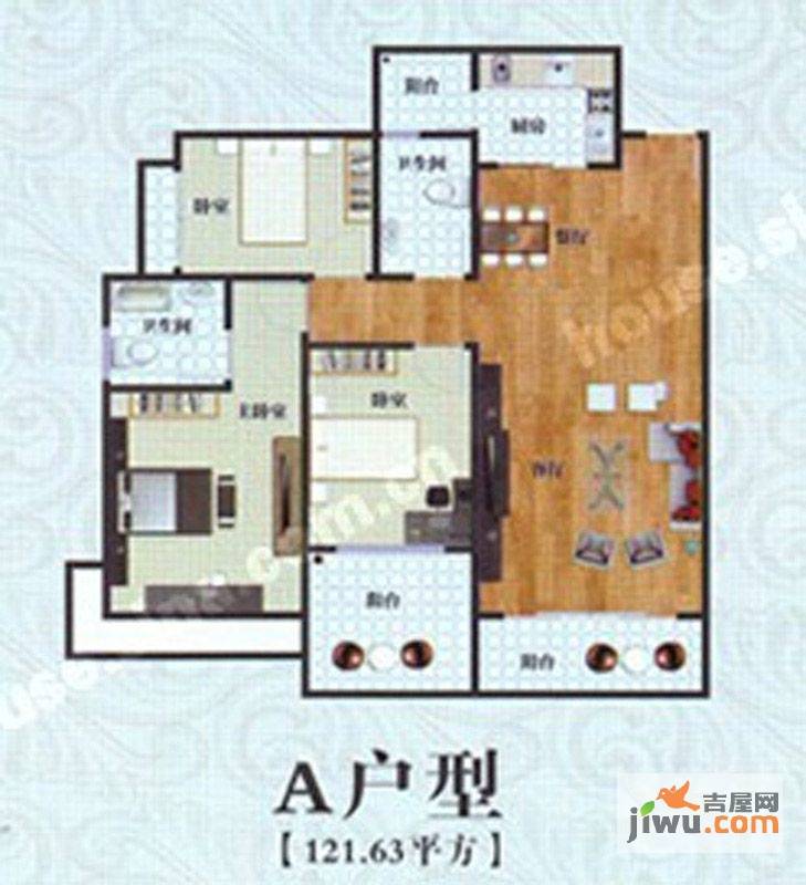 城市新闻地3室2厅2卫121.6㎡户型图