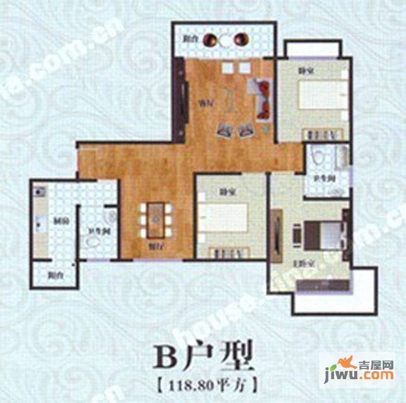 城市新闻地3室2厅2卫118.8㎡户型图