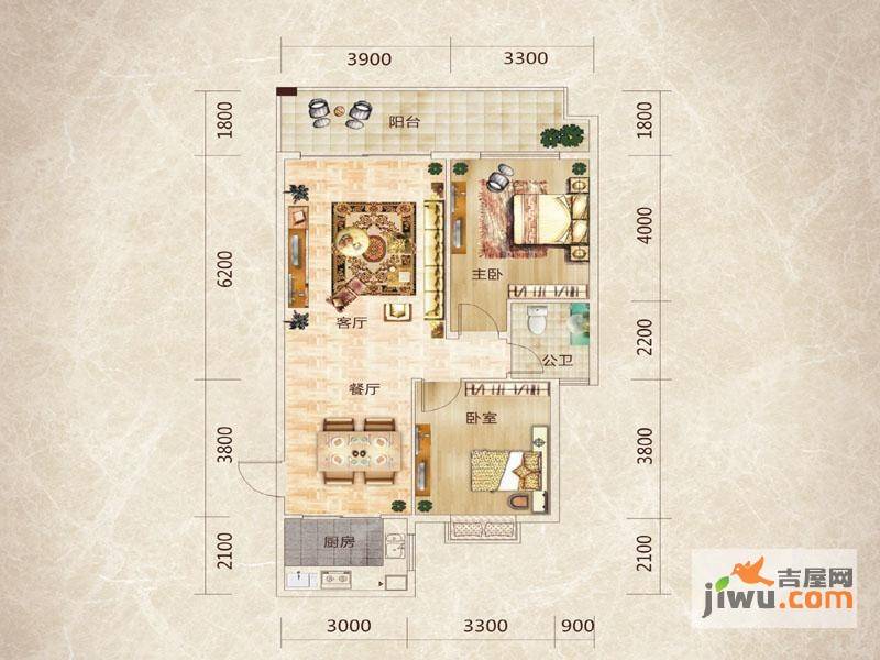 峰邸壹号2室2厅1卫100.6㎡户型图