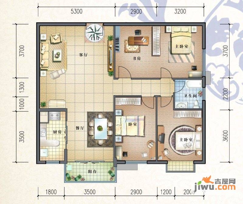 依山美郡4室2厅1卫138.3㎡户型图