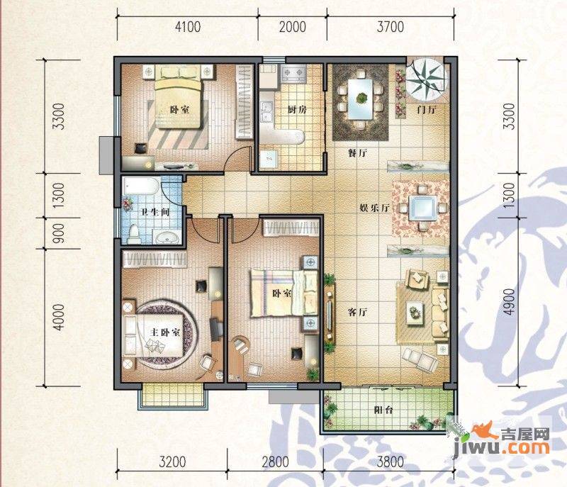 依山美郡3室2厅1卫121.1㎡户型图