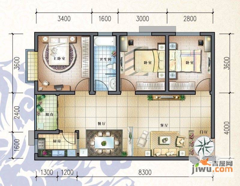 依山美郡4室2厅1卫124㎡户型图