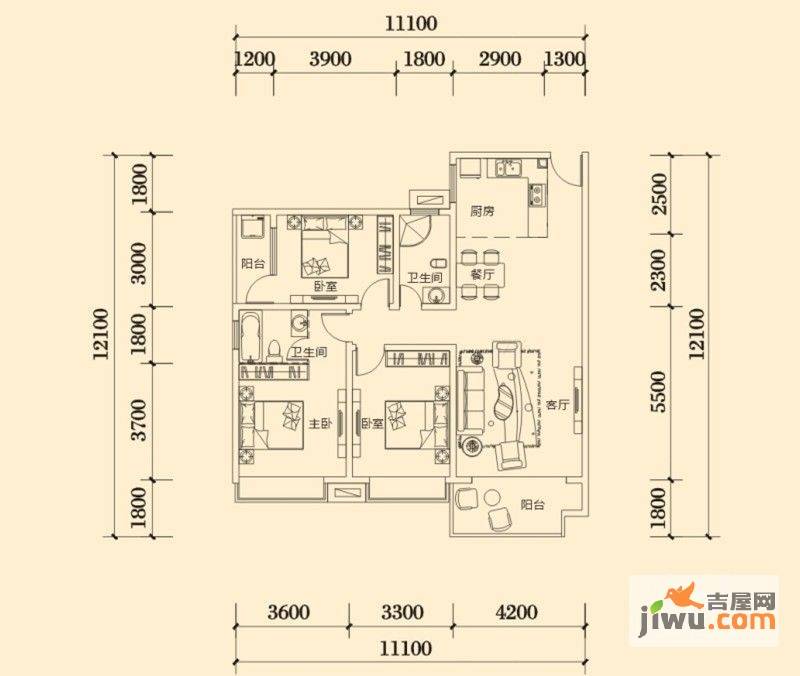 明兴翰苑2室2厅1卫78.9㎡户型图