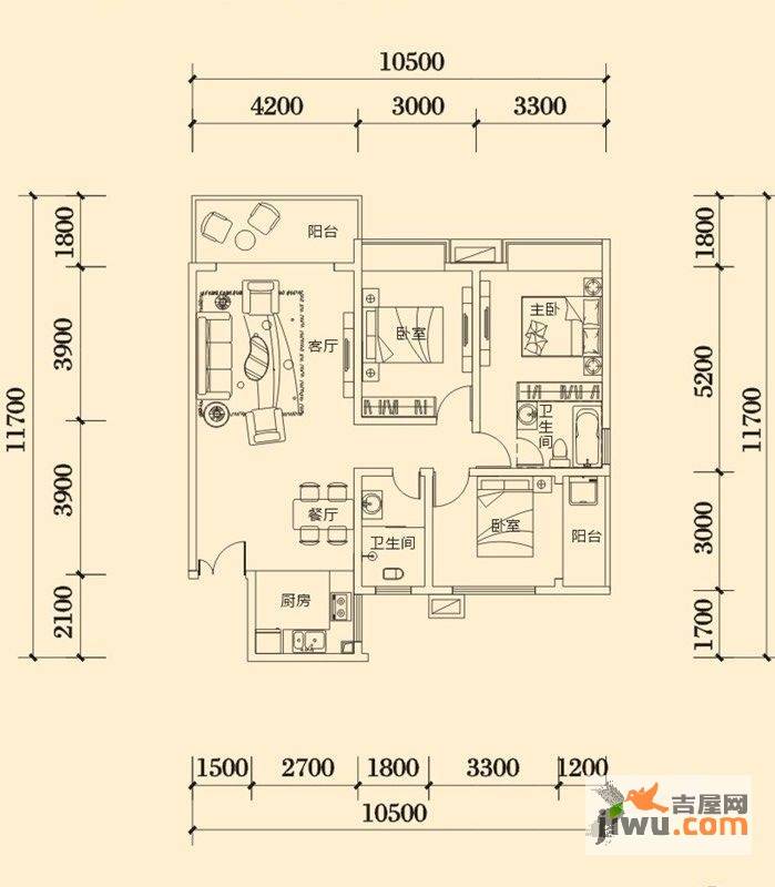 明兴翰苑3室2厅2卫115.3㎡户型图