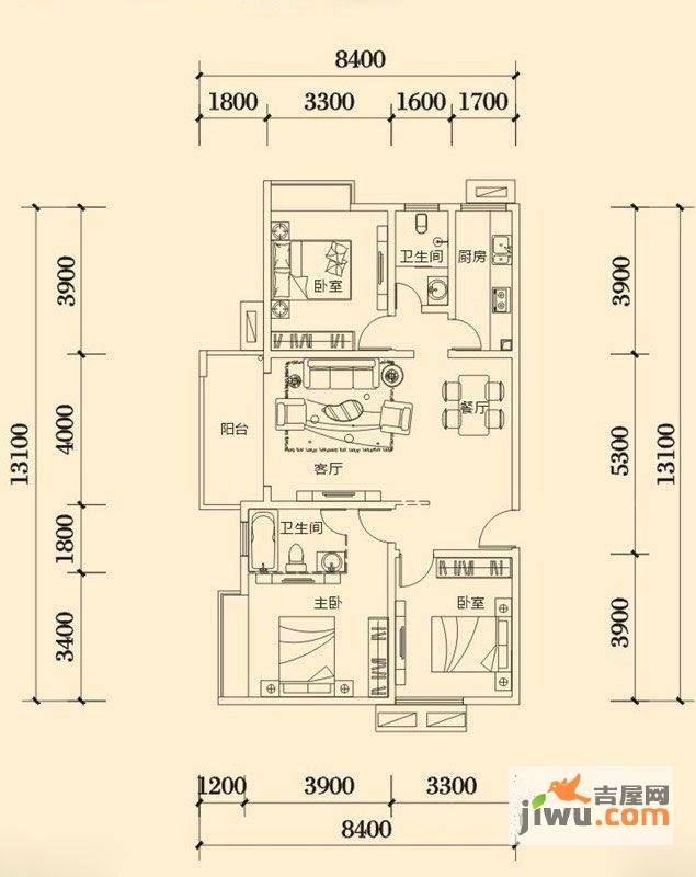 明兴翰苑3室2厅2卫116.6㎡户型图