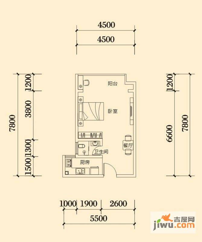 明兴翰苑1室1厅1卫41.2㎡户型图