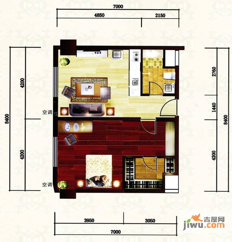 中福汇金广场1室2厅1卫74.9㎡户型图