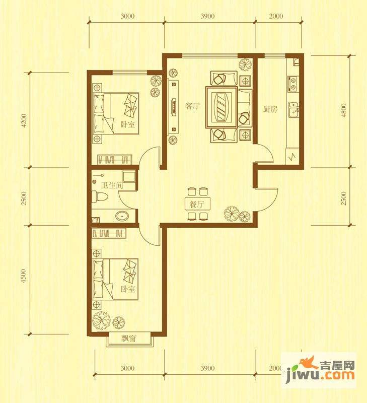 公元大道领誉3室2厅1卫86.8㎡户型图