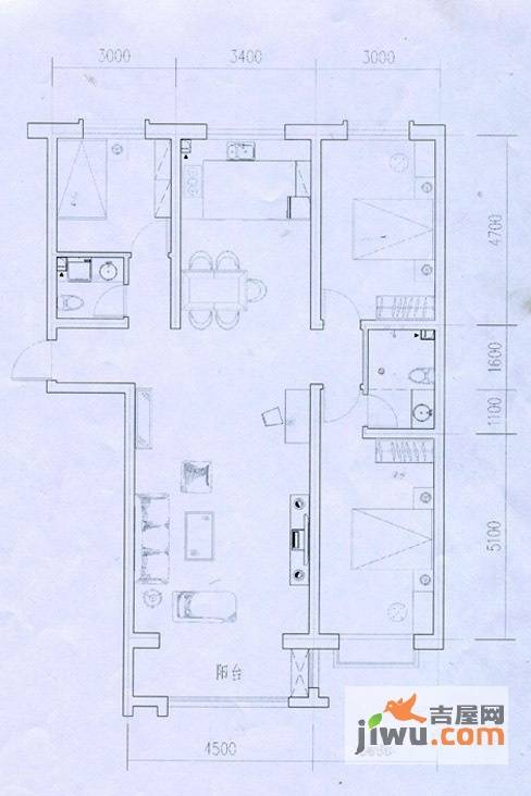 水岸国际3室2厅2卫122.7㎡户型图
