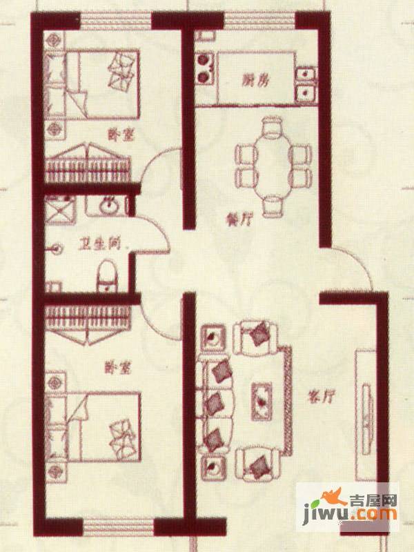 锦绣园2室2厅1卫88.2㎡户型图