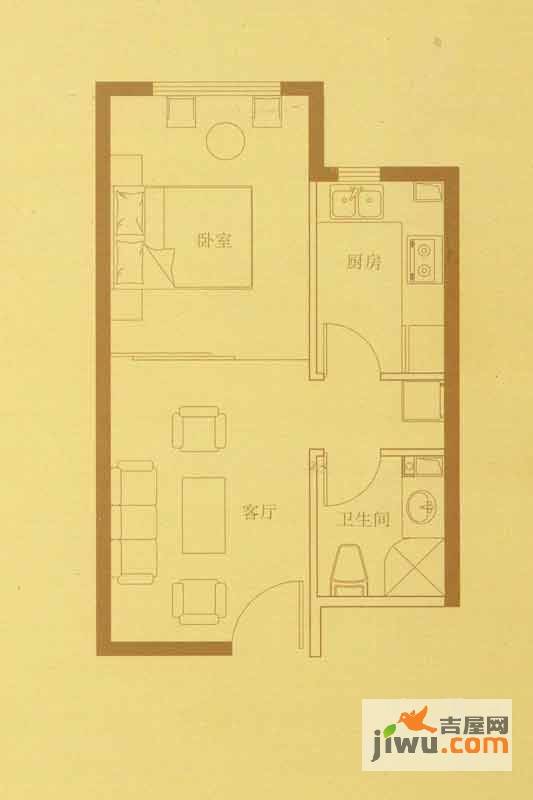 水岸小镇1室2厅1卫46㎡户型图