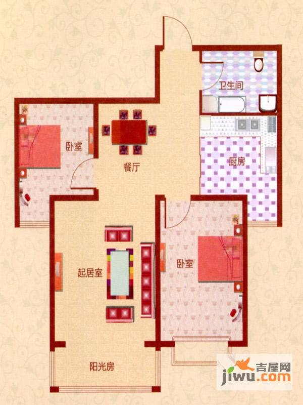 澳华城市花园2室2厅1卫80㎡户型图