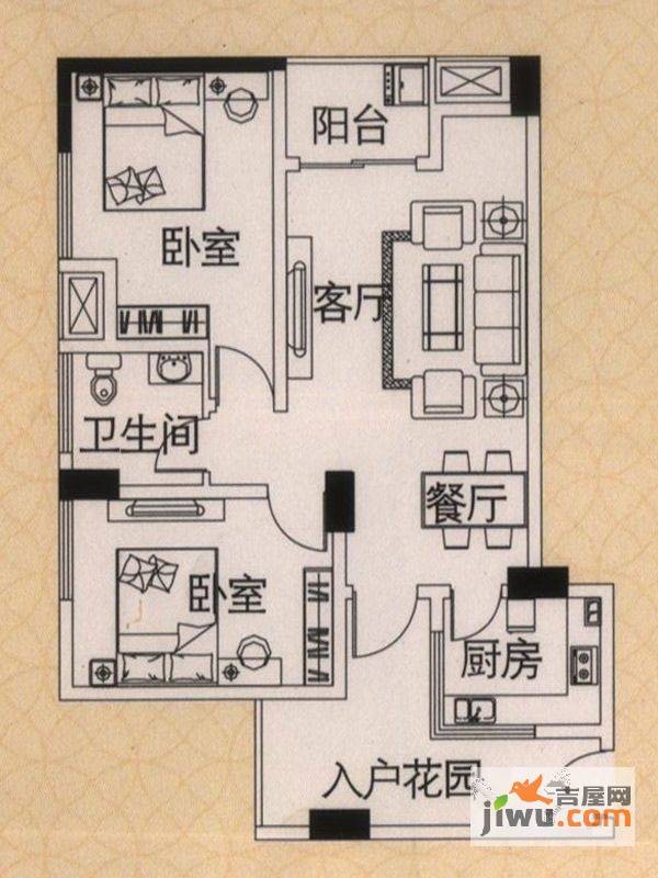 花园崇尚国际2室2厅1卫83㎡户型图