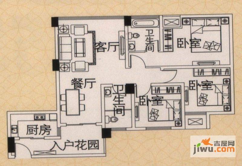 花园崇尚国际3室2厅2卫103.5㎡户型图